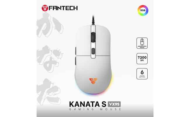 FANTECH KANATA S VX9S (White) RGB Optical Wired Gaming Mouse, 7200 DPI, 82g Weight, Ambidextrous Design, Braided Cord, Software Support For Kanata S