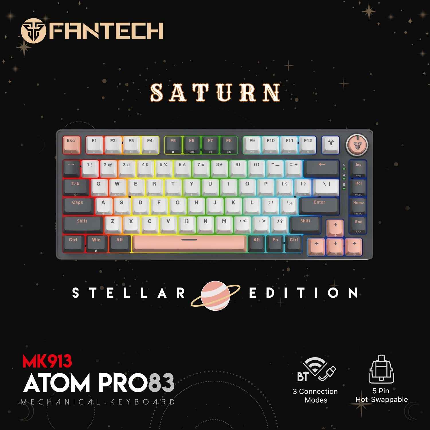 Fantech MK913 ATOM PRO83 RGB Bluetooth, Wireless Gaming keyboard Saturn