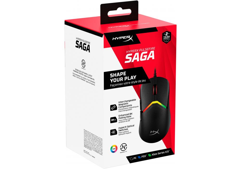 HyperX Pulsefire Saga Lightweight Gaming Mouse Smooth and Snappy HyperX 26K Sensor Enhanced Customization Modular Shell Design Changes NGENUITY Software - Black