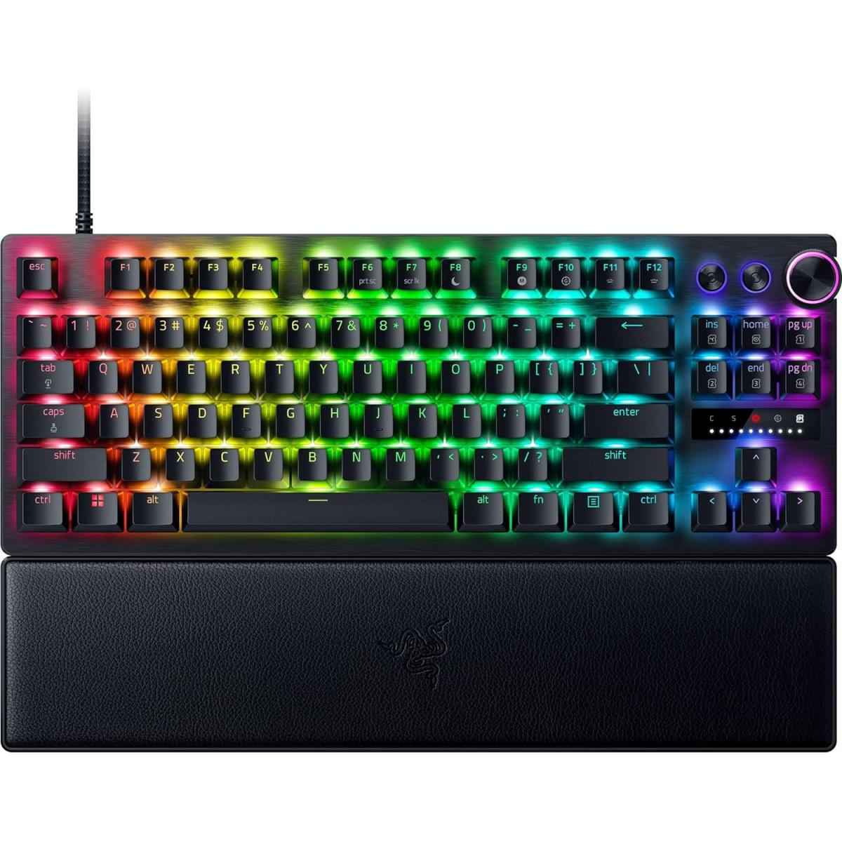 Razer Huntsman V3 Pro Tkl Esports Analog Optical Switches Rapid Trigger & Adjustable Auation Media Keys & Dial Doubleshot Pbt Keycaps Wrist Rest Black