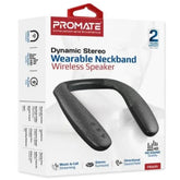 Promate Hook Dynamic Stereo Wearable Neckband Wireless Speaker With 360 Degree Sound 9h Playtime Black - CompuMe