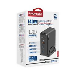 Promate GANPORT-140W 140W Super-Speed GaNFast Charging Station with Power Delivery 3.1 & Quick Charge 3.0