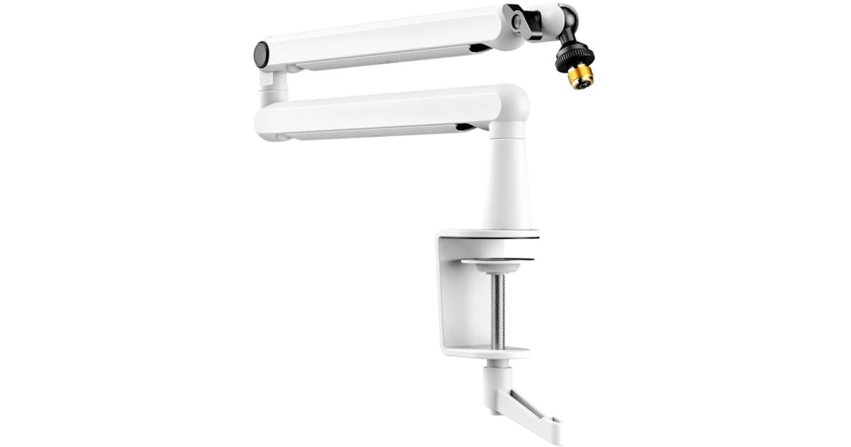 Fifine BM88W Low-profile Microphone Arm Stand With Cable Channeling, Handling Max 1.5kg Mics For Streaming, Podcasting (White)