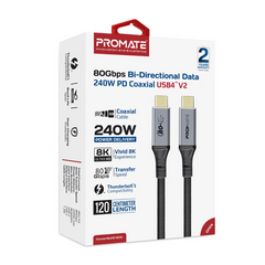 Promate PowerBolt5-80G High-Speed 80Gbps USB4β’ Cable with 240W PD Support - Black