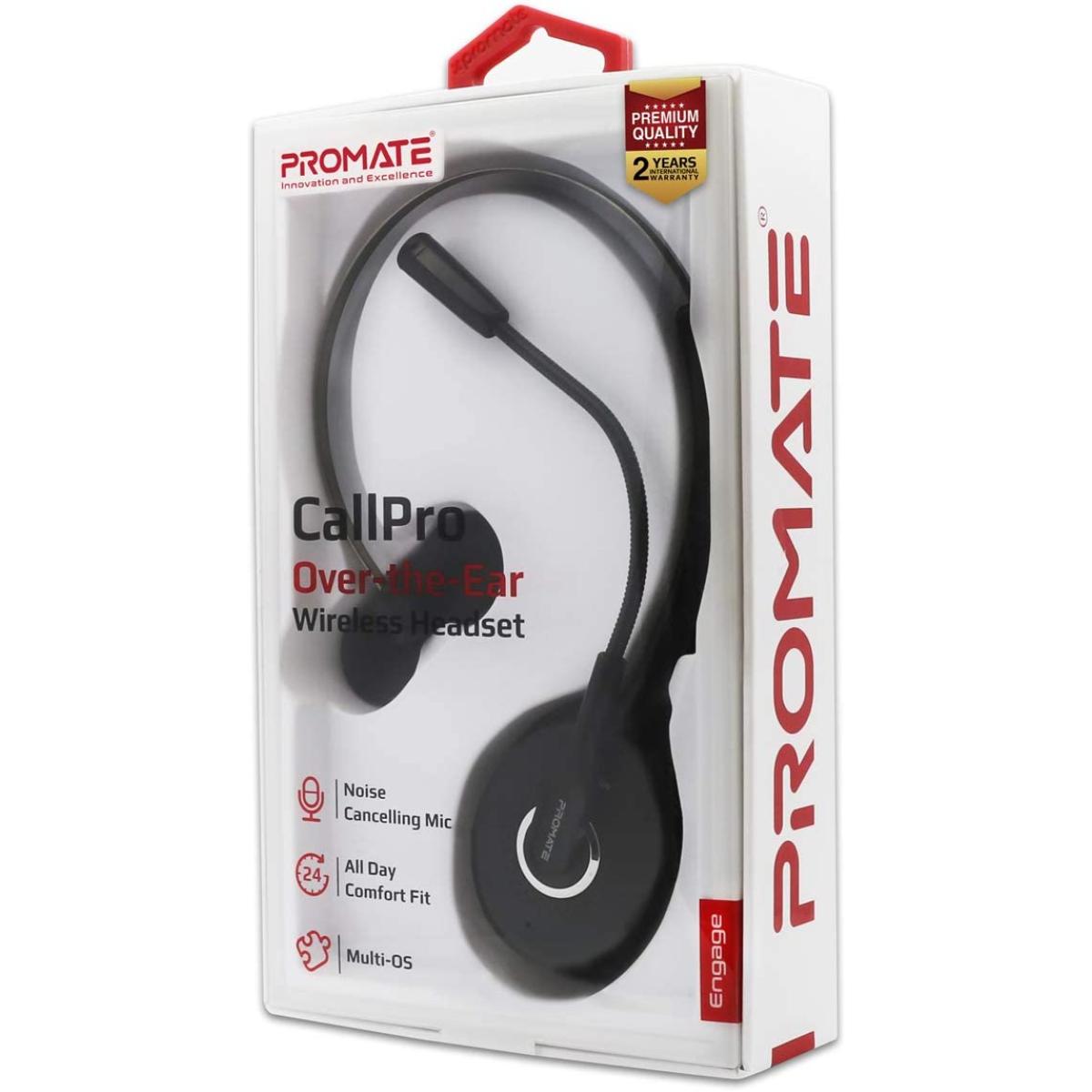 Promate Engage Bluetooth Headset Over The Head Headphone Noise Cancelling Mic & Built In Control Black - CompuMe