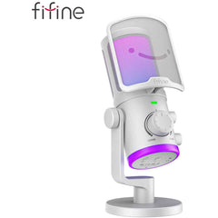 Fifine Ampligame AM6W Condenser Mic With Game/chat Mix, Noise Suppression, Monitoring, I/o Level & Rgb Controls (White) | AM6W |