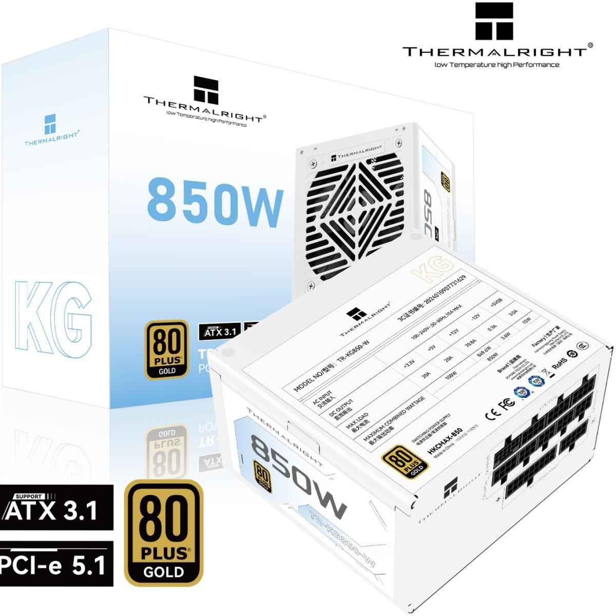 Thermalright (KG-850-W) Gold 850W (ATX 3.1) (PCIe 5.1) 80 Plus Gold Full Modular, Smart Fan - (White) Power Supply | KG-850-W |