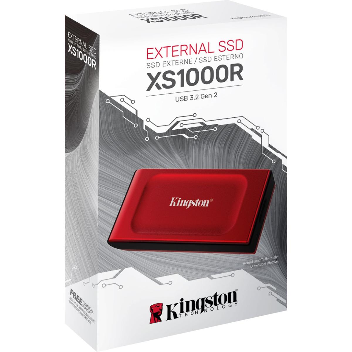 Kingston Xs1000 2tb High Performance Pocket Sized External Ssd Usb C W/ Usb C To Usb A Cable Red