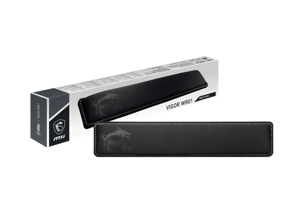 MSI VIGOR WR01 Wrist Rest - Keyboard Wrist Pad, Cooling Gel & Memory Foam Support with Ice Silk Lycra Upholstery & Antibacterial Coating, Inclined Profile, Anti-Slip Rubber Base - 432 x 86 x 25mm