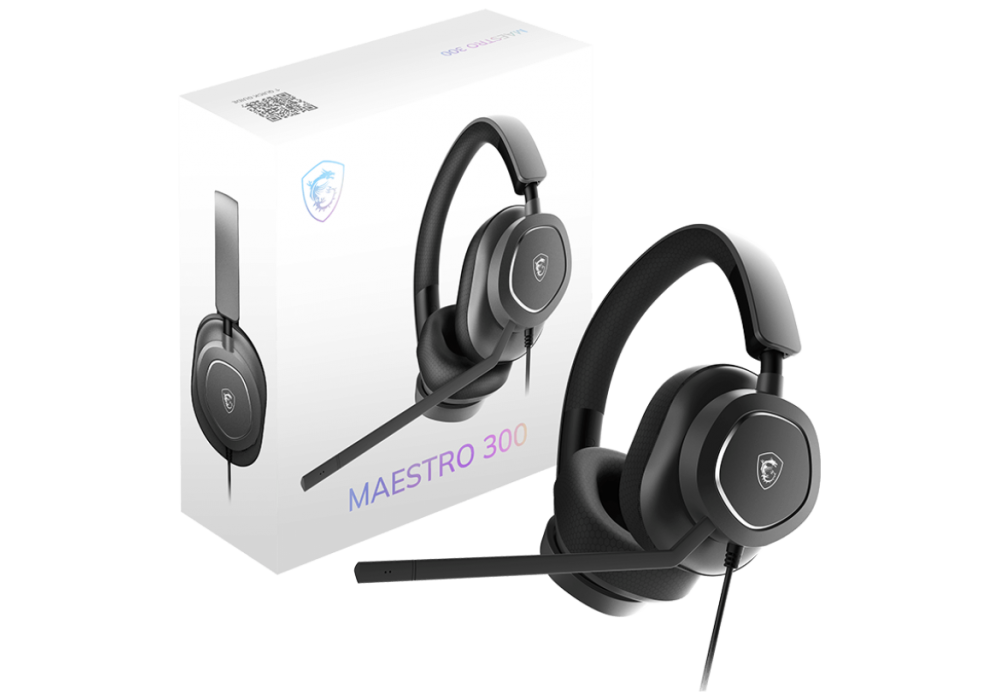 MSI Maestro 300 Gaming Headset – 40mm Neodymium Drivers, Unidirectional (Cardioid) Mic, Lightweight Comfort, Cross Platform Connectivity Wired USB-C