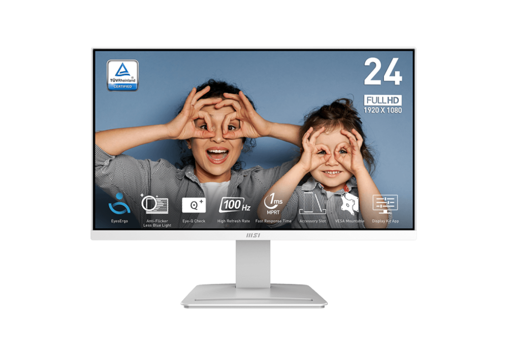 MSI PRO MP2412, 24", 1920 x 1080 (FHD), FreeSync, 100Hz, TUV Certified Eyesight Protection, 1ms, VESA Mountable, HDMI™ & Display Port (1.2a), White /2 Years Warranty
