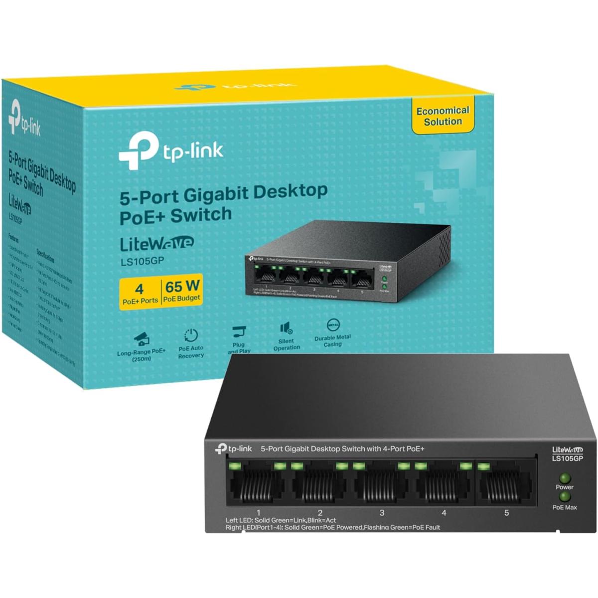 Tp Link Ls105gp 5 Port Gigabit Desktop Switch With 4 Port Poe+ Up To 10 Gbps 65w Poe Desktop Or Wall Mounting Design Metal Case - CompuMe Tp Link Ls105gp 5 Port Gigabit Desktop Switch With 4 Port Poe+ Up To 10 Gbps 65w Poe Desktop Or Wall Mounting Design Metal Case - CompuMe