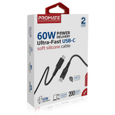 Promate PowerLink-CC200 USB-C to USB-C Cable – 60W PD, 480Mbps, 200cm Anti-Tangle, Black