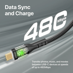 Promate TransLine-CC USB-C to USB-C Cable 60W Power Delivery Transparent Shells 120cm Nylon Braided Cord - Black