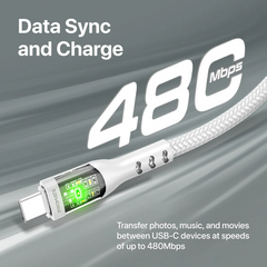 Promate TransLine-CC USB-C to USB-C Cable 60W Power Delivery Transparent Shells 120cm Nylon Braided Cord - White