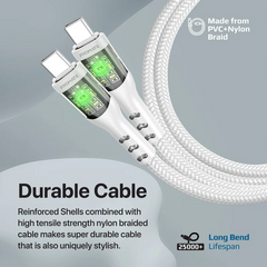 Promate TransLine-CC USB-C to USB-C Cable 60W Power Delivery Transparent Shells 120cm Nylon Braided Cord - White