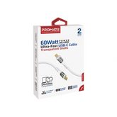 Promate TransLine-CC USB-C to USB-C Cable – 60W PD, 120cm Nylon Braided, White