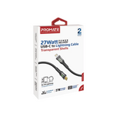 Promate TransLine-Ci USB-C to Lightning Cable – 27W Power Delivery, 1.2m, LED Connectors