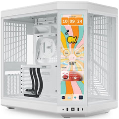 HYTE Y70 Touch Infinite Dual Chamber ATX Mid Tower Modern Aesthetic Gaming case, Enhanced Edition, Panoramic Tempered Glass Design, w/ 14.9” IPS 2.5 60Hz KTouchscreen & PCIE 4.0 Riser Cable (Snow White) | CS-HYTE-Y70TTI-WW |