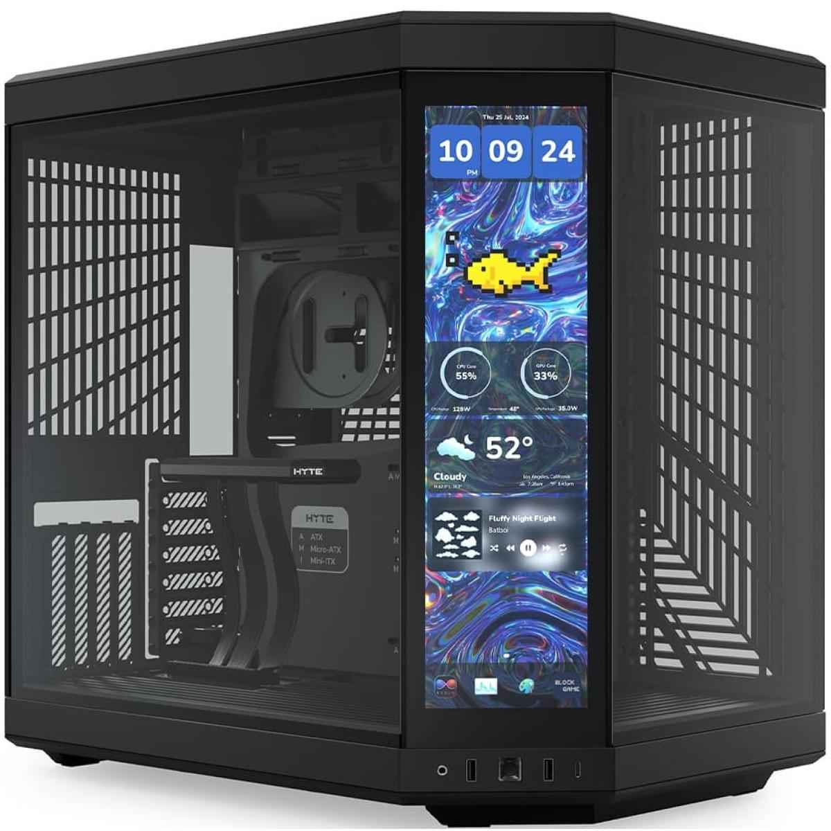 HYTE Y70 Touch Infinite Dual Chamber ATX Mid Tower Modern Aesthetic Gaming case, Enhanced Edition, Panoramic Tempered Glass Design, w/ 14.9” IPS 2.5 60Hz KTouchscreen & PCIE 4.0 Riser Cable (Black) | CS-HYTE-Y70TTI-BB |