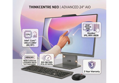 Lenovo ThinkCentre neo 50a 24 Gen 6 – 23.8" FHD Touch AIO Desktop, Intel Core Ultra 5 226V, Integrated Intel Arc Graphics, 16GB LPDDR5X, 512GB PCIe 4.0 SSD, Harman Speakers, 5MP Camera, Wi‑Fi 6 & Ethernet, Luna Grey - 3 Year Warranty