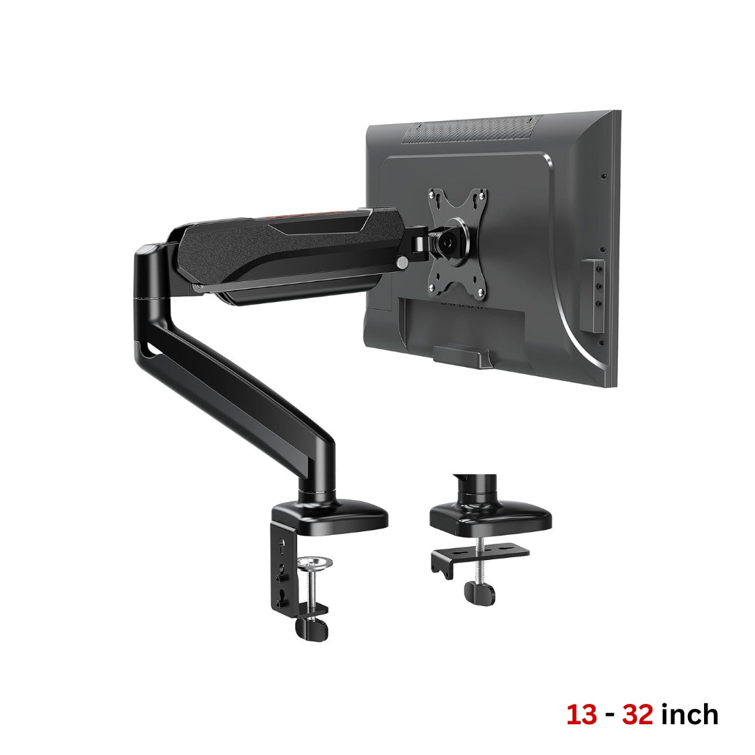 Redragon GMK914 Single Monitor Mount Stand - Gas Spring Adjustable Arms with VESA 75/100mm, 13-32 Inch Screen Compatibility, C Clamp & Grommet Base, Cable Management, 17.6lbs Load Capacity - CompuMe