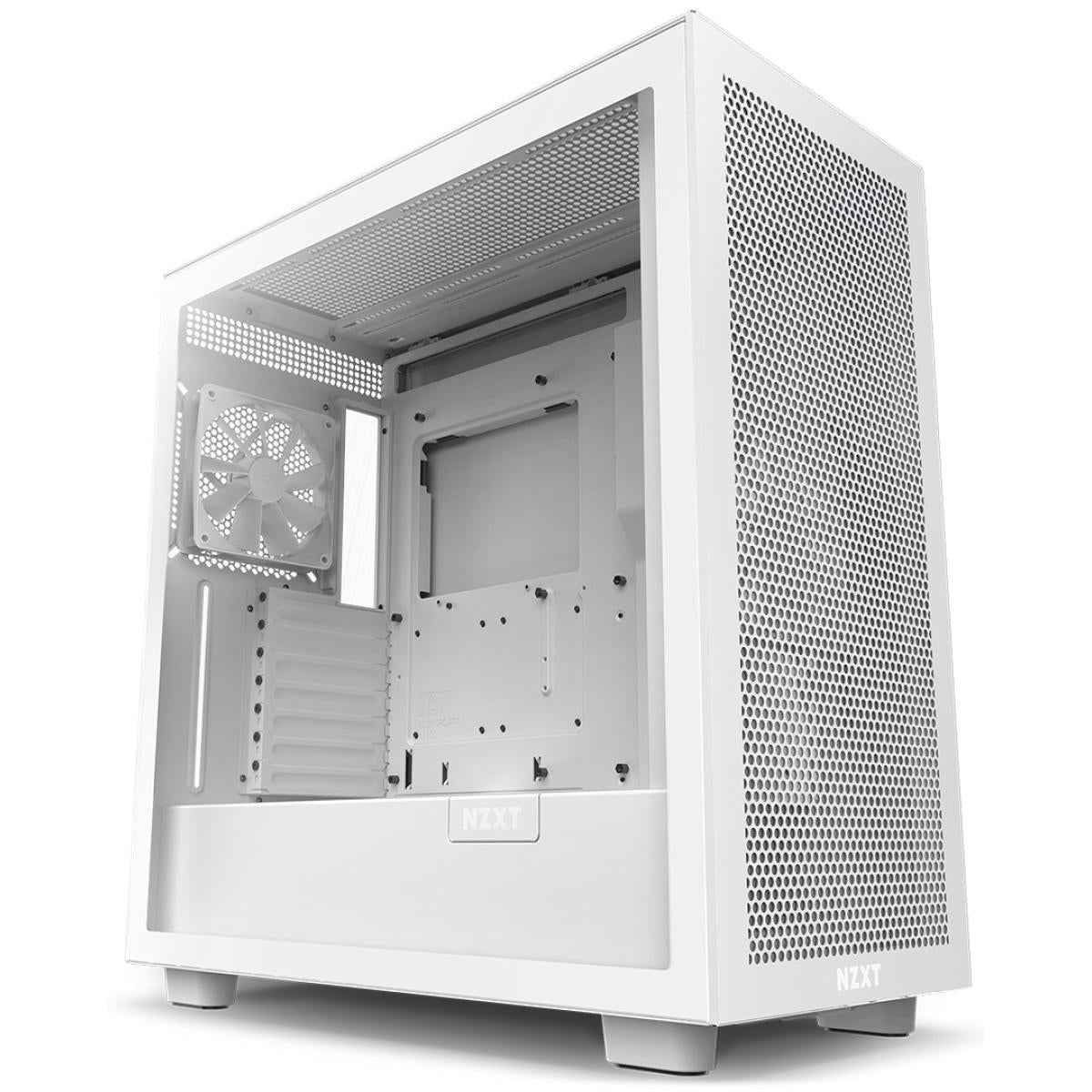 NZXT H7 Flow ATX Tempered Glass Mid Tower Perforated & Ventilated Gaming Case w- 2x120mm Fans & USB Type-C Port -Matte White - CM-H71FW-01 -White- -