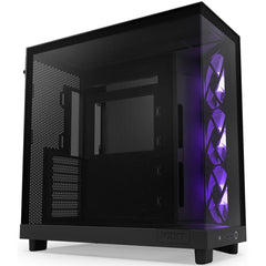 NZXT H6 Flow RGB Perforated Compact Dual-Chamber Mid-Tower Tempered Glass Gaming Case w/ 3xF120 RGB Fans & USB Type-C Port - Black | CC-H61FB-R1 (Black) | - CompuMe