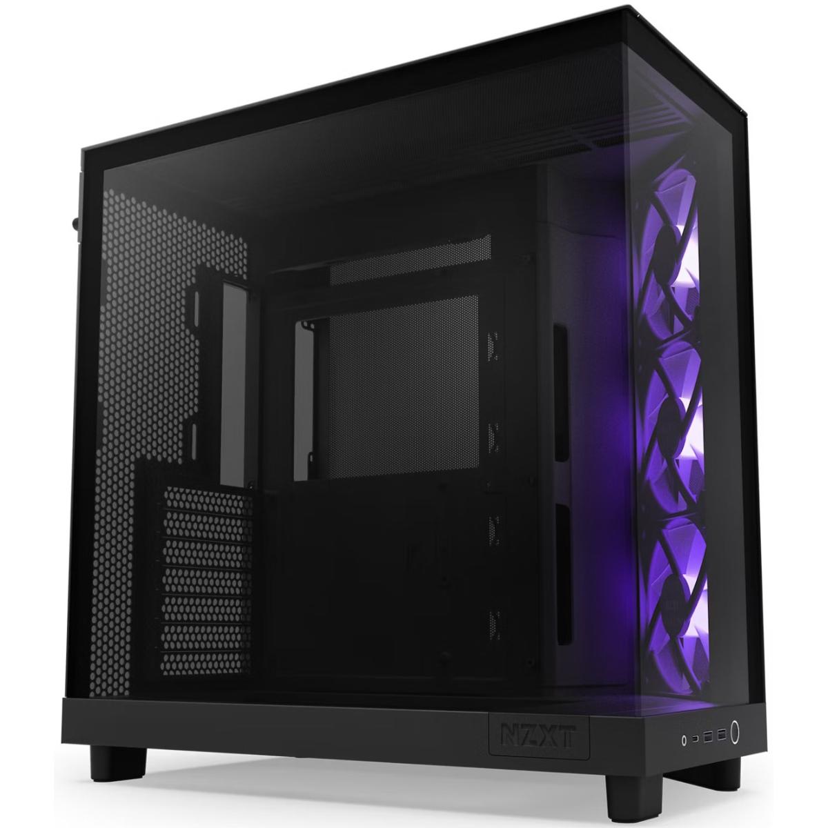NZXT H6 Flow RGB Perforated Compact Dual-Chamber Mid-Tower Tempered Glass Gaming Case w/ 3xF120 RGB Fans & USB Type-C Port - Black | CC-H61FB-R1 (Black) | - CompuMe
