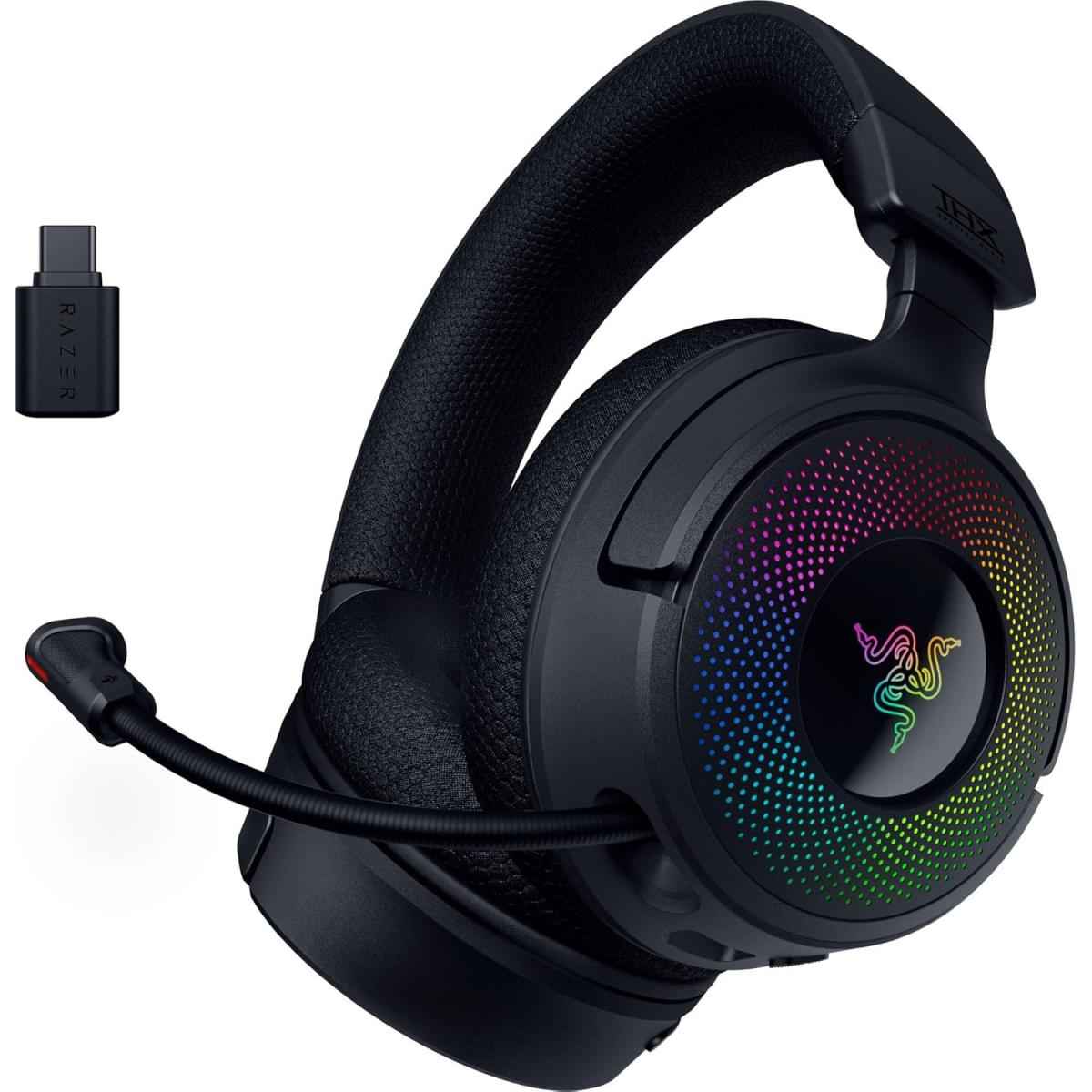 Razer Kraken V4 Wireless & Bluetooth & Usb Super Wideband Mic 40mm Drivers 9 Zone Rgb Lighting For Pc, Mac, Ps5, Nintendo Switch, Steam Deck, Smartphone Black