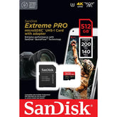 SanDisk Extreme Pro 512GB microSDXC UHS-I V30 200MB/s Read 140MB/s Write Memory Card for 4K Video on Smartphones Action Cams & Drones