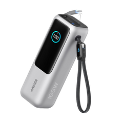 ANKER POWER BANK 25K 165W BUILT IN USB-C AND RETRACTABLE CABLE SILVER
