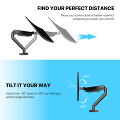 Fantech Workstation MBS1 Single-Arm Monitor Mount, 90 Degree for 13" to 32" Screen Adjustable Spring Dual Monitor Arm Bracket for Desk