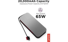 Lenovo Go Usb C Laptop Power Bank 20000 Mah 65w Usb C & Usb A Ports Fast Charging Portable Power Station With Integrated Cable Storm Grey