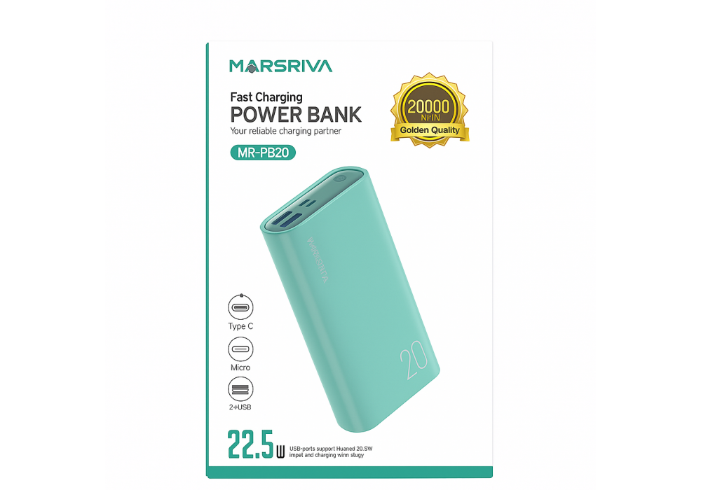 MARSRIVA 20000mAh Fast Charging 22.5W Power Bank - Green