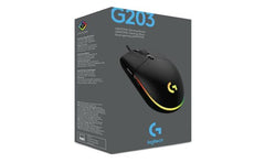 Logitech G203 Wired Gaming Mouse, 8,000 DPI, Rainbow Optical Effe LIGHTSYNC RGB, 6 Programmable Buttons, On-Board Memory, Screen Mapping, PC/Mac Computer and Laptop Compatible - Black