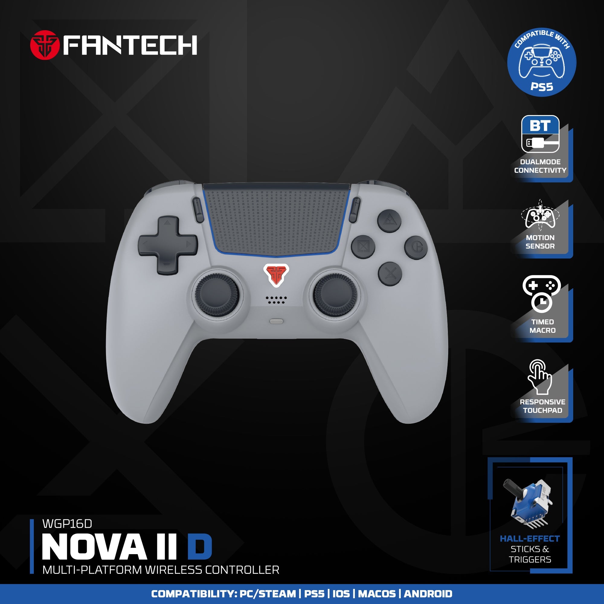 Fantech NOVA II D WGP16D Controller Hall Effect (PS5) NEW, gamepad