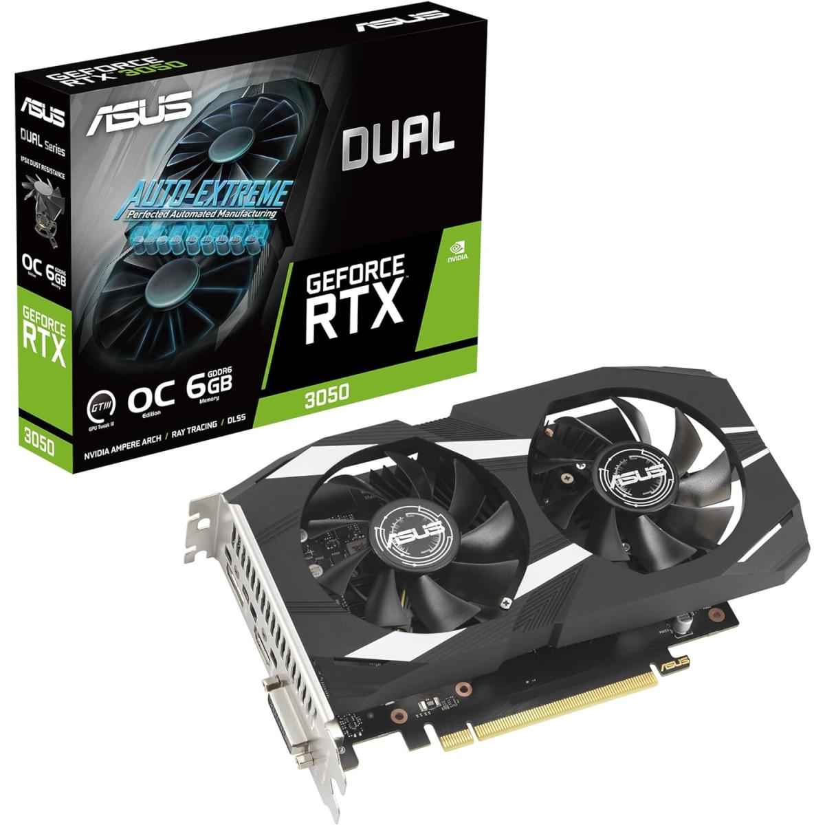 Asus Dual Geforce Rtx 3050 6gb Gddr6 Oc Edition Axial Tech Fan Design 0db Technology Steel Bracket