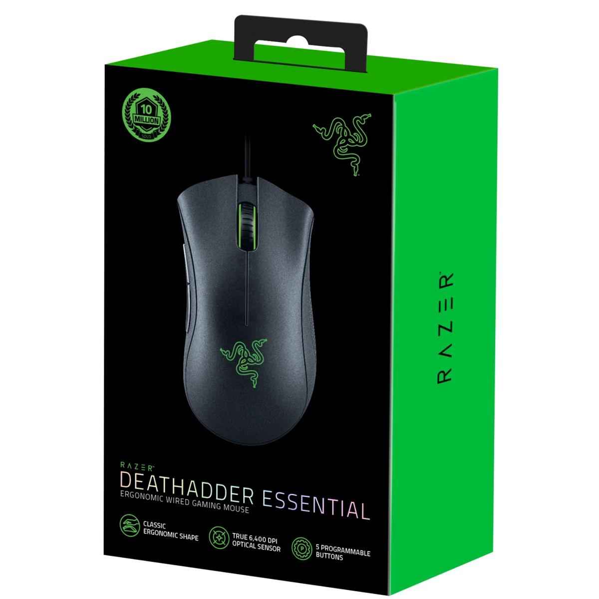 Razer Deathadder Essential Gaming Mouse 6400 Dpi Optical Sensor 5 Programmable Buttons Mechanical Switches Rubber Side Grips Classic Black