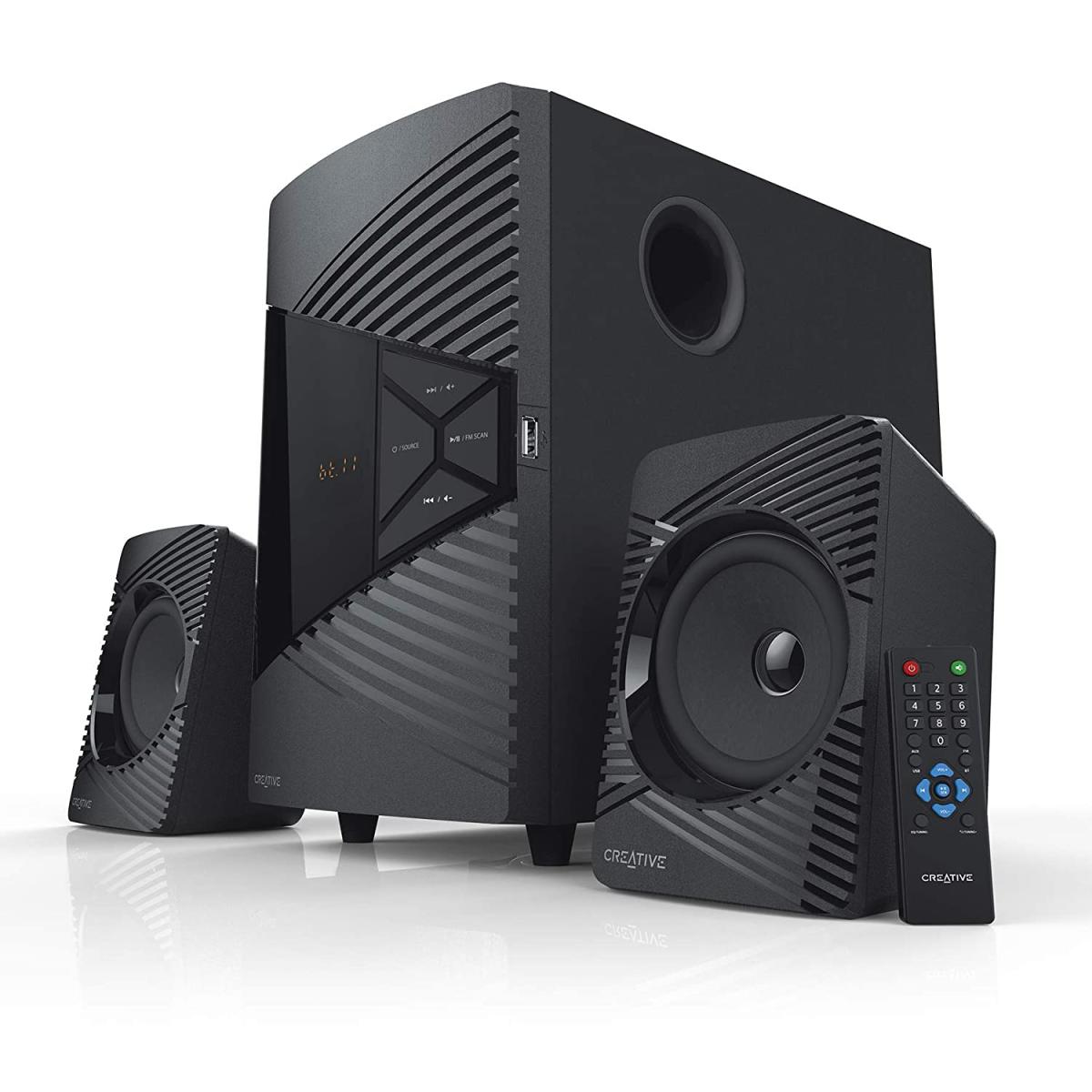 Creative Sbs E2500 2.1 Channel 60w Peak High Performance Bluetooth 5.0 Speaker System With Subwoofer For Tv, Computers, Laptops, Fm, Usb And Aux Inputs - CompuMe Creative Sbs E2500 2.1 Channel 60w Peak High Performance Bluetooth 5.0 Speaker System With Subwoofer For Tv, Computers, Laptops, Fm, Usb And Aux Inputs - CompuMe