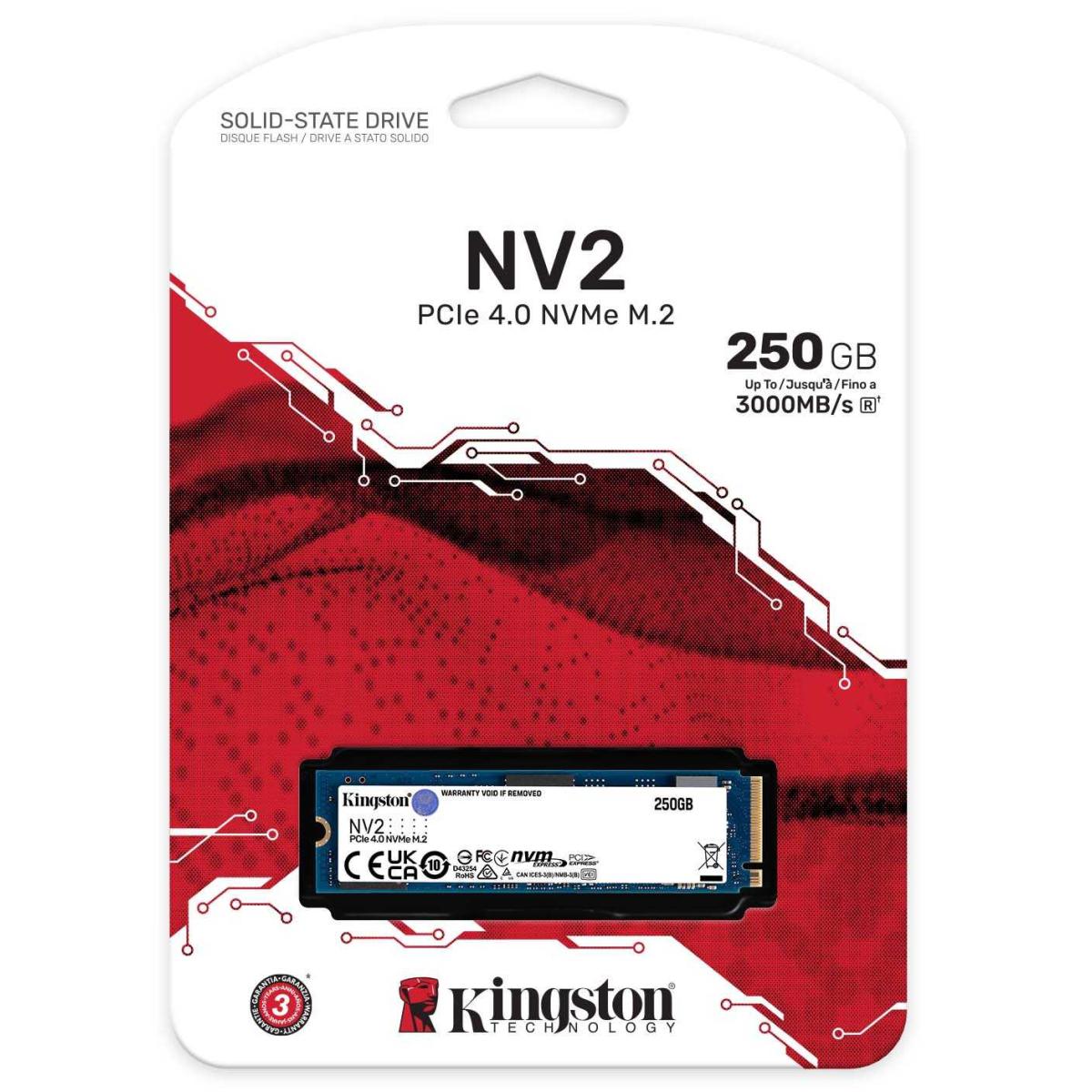 Kingston NV2 250GB M.2 NVMe PCIe 4.0, GEN 4 SSD Up To 3000/1300 MB/s Read/Write | SNV2S/250G | Kingston NV2 250GB M.2 NVMe PCIe 4.0, GEN 4 SSD Up To 3000/1300 MB/s Read/Write | SNV2S/250G |