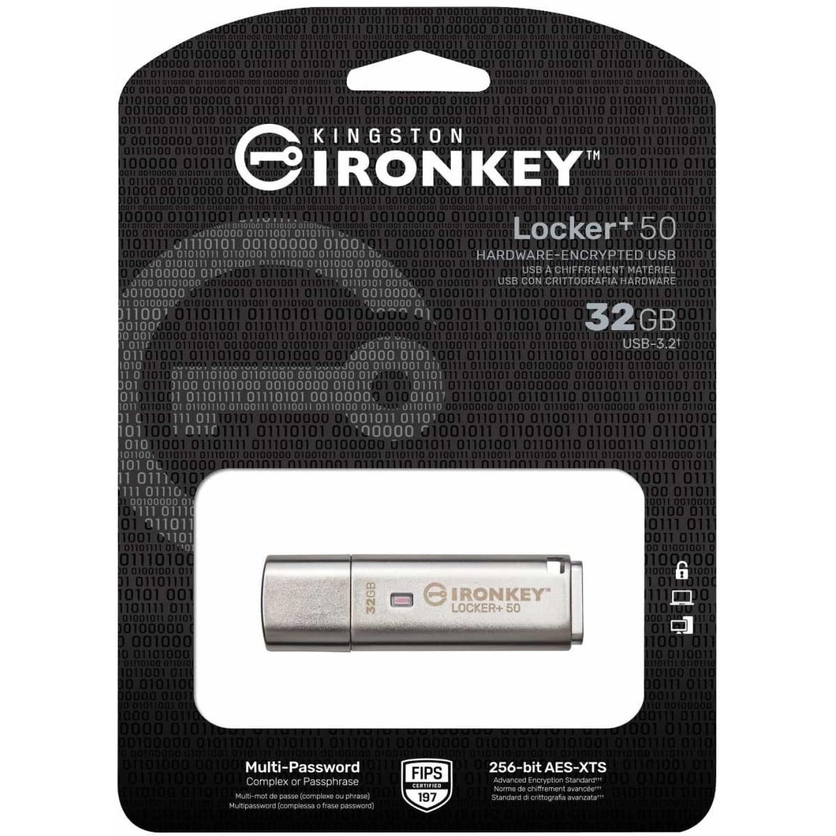 Kingston Ironkey Locker+ 50 256gb Encrypted Flash Drive Usb 3.2 Xts Aes Proteion Multi Password Security Options Automatic Cloud Backup Metal Casing