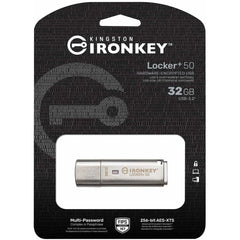 Kingston Ironkey Locker+ 50 256GB Encrypted Flash Drive USB 3.2 XTS-AES Protection Multi-Password Security Options Automatic Cloud Backup Metal Casing