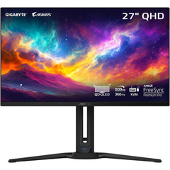 Gigabyte Aorus Fo27q3 27” Qd Oled Gaming Monitor Qhd 2k 360hz 0.03ms Gtg Amd Freesync Premium Pro Type C Kvm Hdmi, Dp, Type C W/ Height Adjustable & Speakers Black