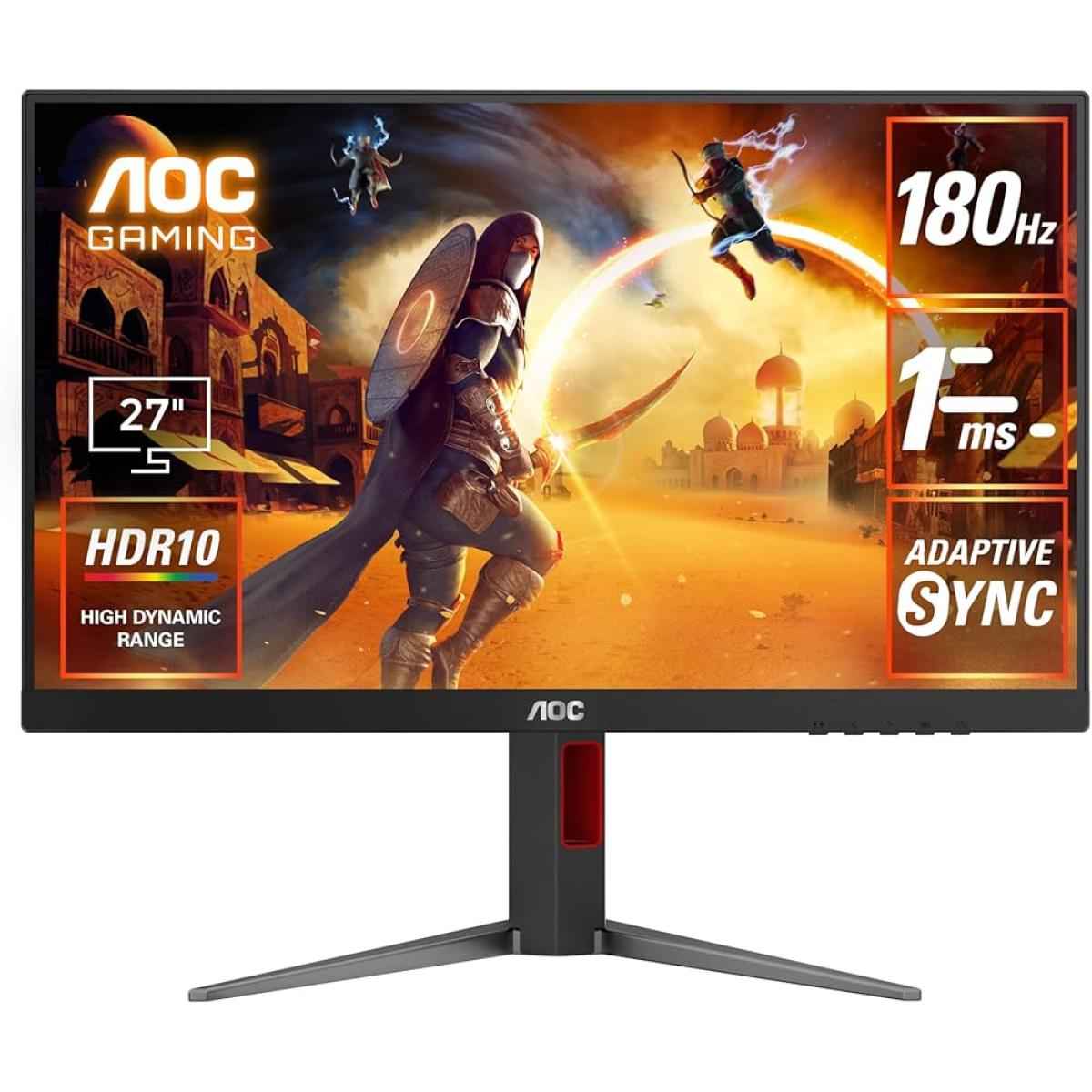 Aoc 27g4 Gaming 27" Fast Ips Full Hd 180hz Up To 1ms Hdr10 Srgb 130% Adaptive Sync W/ Hdmi 2.0 & Displayport & Adjustable Stand