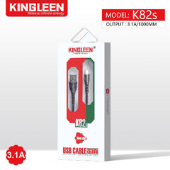 King Leen Fast Charger Cable, USB A To Type-C, 1Mm, Black - K-82