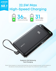 ANKER ZOLO POWER BANK 10K 22.5W BUILT IN USB -C CABLE EUROPE BLACK