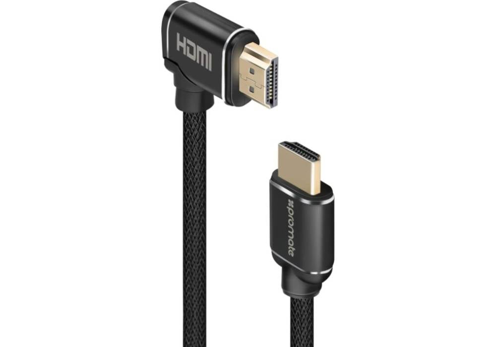 Promate 4K HDMI Audio Video Cable, High Definition Right Angle, 24K Gold Plated Connector, 3 Meter Length, Black | PROLINK4K1-300
