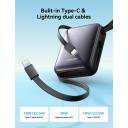 JOYROOM JR-PBF27 10000mAh Mini Power Bank 22.5W Fast Charging with Built-In Type-C & Lightning Dual Cables - Titanium - 18 Month Warranty