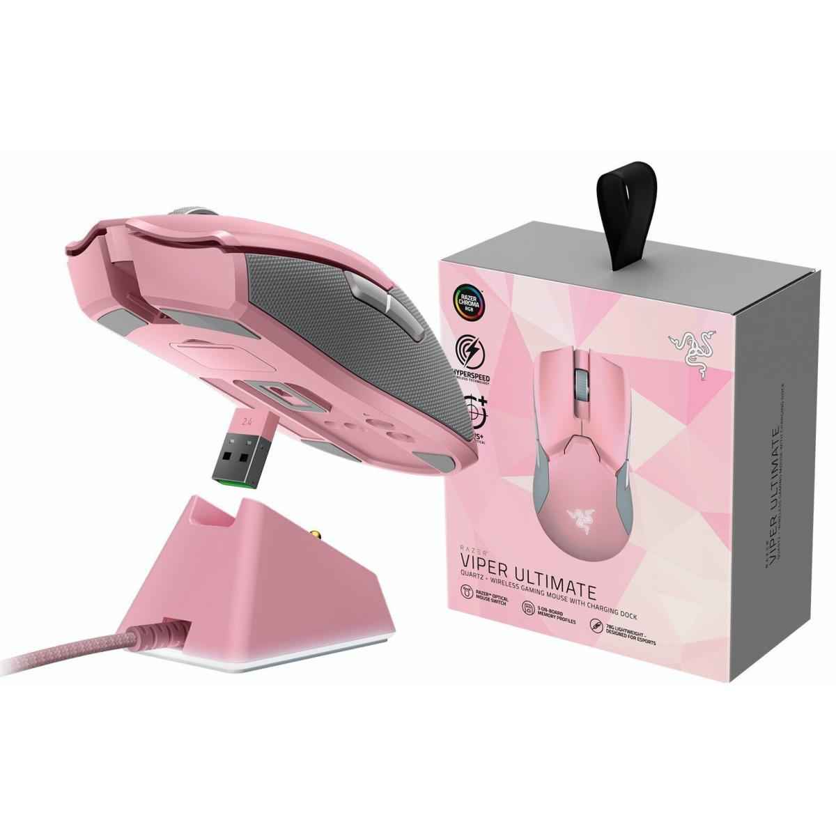 Razer Viper Ultimate Wireless Mouse W/ Dock Station Hyperspeed Light And Fast 20k Dpi Sensor Rgb Chroma Quartz